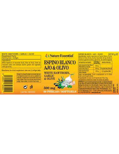 ESPINO BLANCO, AJO & OLIVO 500mg - 50 perlas