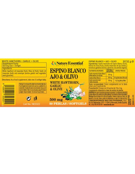 ESPINO BLANCO, AJO & OLIVO 500mg - 50 perlas