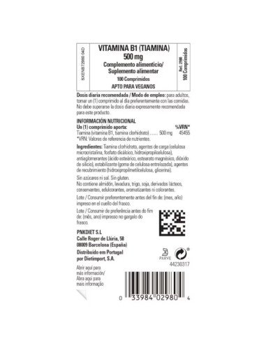 VITAMINA B1 500 mg - 100 comp