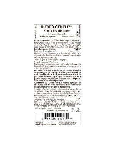 HIERRO GENTLE 20 mg - 180 caps