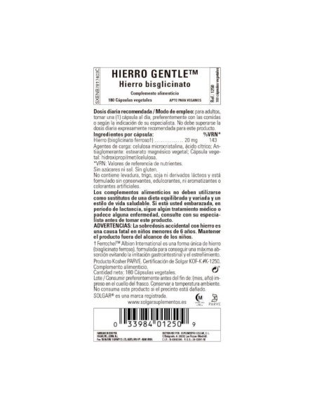 HIERRO GENTLE 20 mg - 180 caps