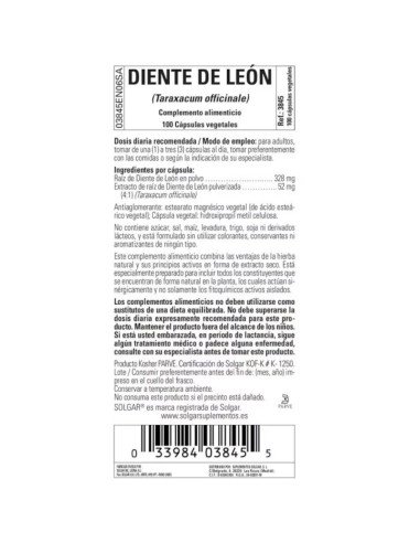 DANDELION ROOT (Diente de Leon) - 100 vcaps