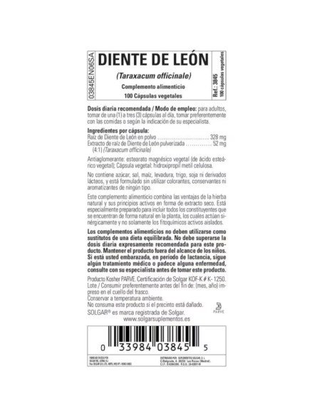 DANDELION ROOT (Diente de Leon) - 100 vcaps