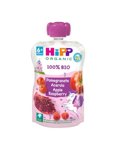 POUCH DE MANZANA, FRAMBUESA Y GRANADA BIO +6 MESES 100 g