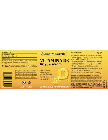 VITAMINA D3 100 mcg (4000 UI) - 60 perlas